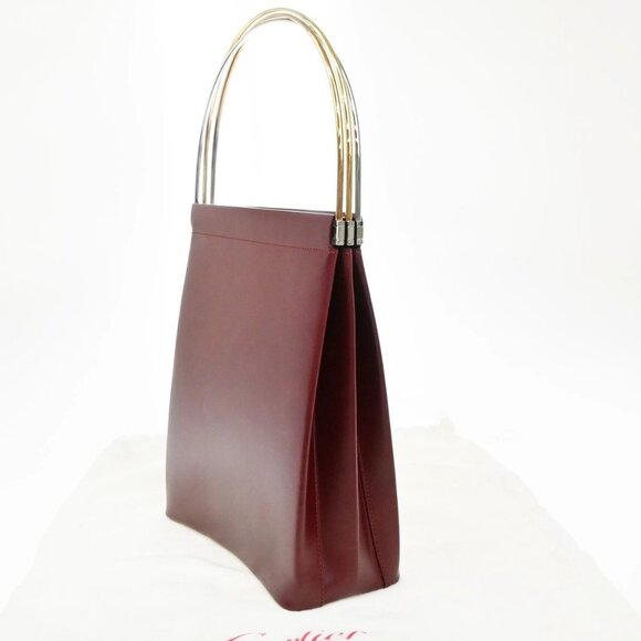 CARTIER Logo Trinity Tricolor Handle Hand Bag Leather Red France 76KB453 - Picture 2 of 14